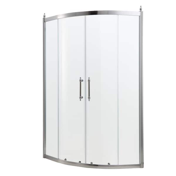 Double Sliding Semi Frameless Corner Shower Enclosure in Chrome Finish 36 in. W x 72 in. H