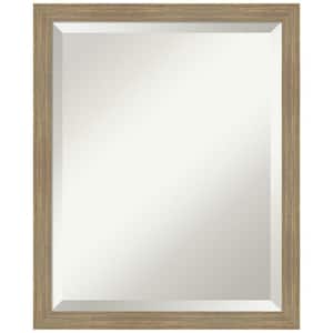 Woodgrain Stripe 18 in. x 22 in. Beveled Casual Rectangle Wood Framed Bathroom Wall Mirror in Brown