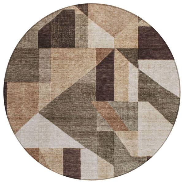 Chantille Machine Washable Indoor/Outdoor Abstract ACN2365 Brown 8 ft. x 8 ft. Round Rug