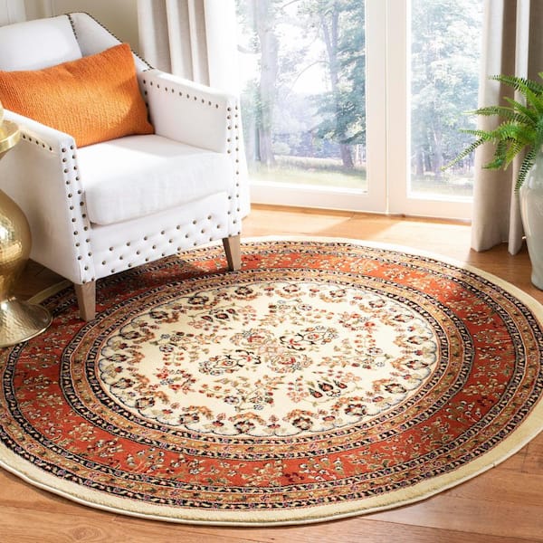 Lyndhurst Ivory/Rust 8 ft. x 8 ft. Round Antique Floral Border Area Rug