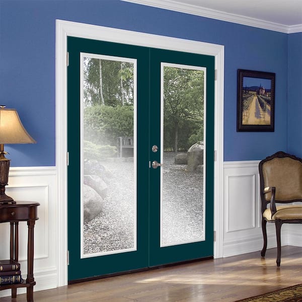 72 in. x 80 in. Night Tide Steel Prehung Left-Hand Inswing Full Lite Clear Glass Patio Door with Brickmold