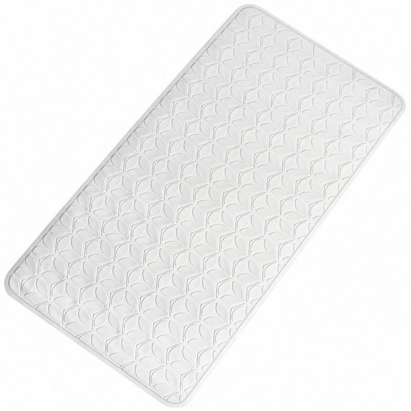 17 in. x 35 in. Rubber Bath Mat with Suction Cups in White, Non Slip, Soft on Touch, BPA/PVC Free, Machine Washable