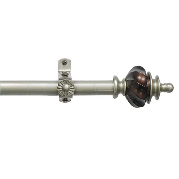 Camino Aspen 66 in. - 120 in. Adjustable 3/4 in. Single Curtain Rod in Silver/Mahogany Aspen Finials
