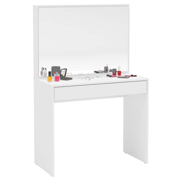 Manhattan Comfort Home Dock Vanity Table with LED Light Mirror and  Organization in Off White and Cinnamon 