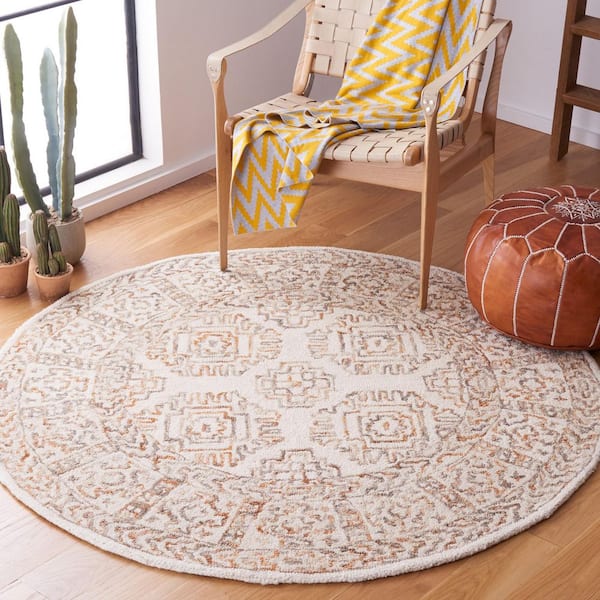 Aspen 5 ft. x 5 ft. Ivory/Sage Geometric Medallion Round Area Rug