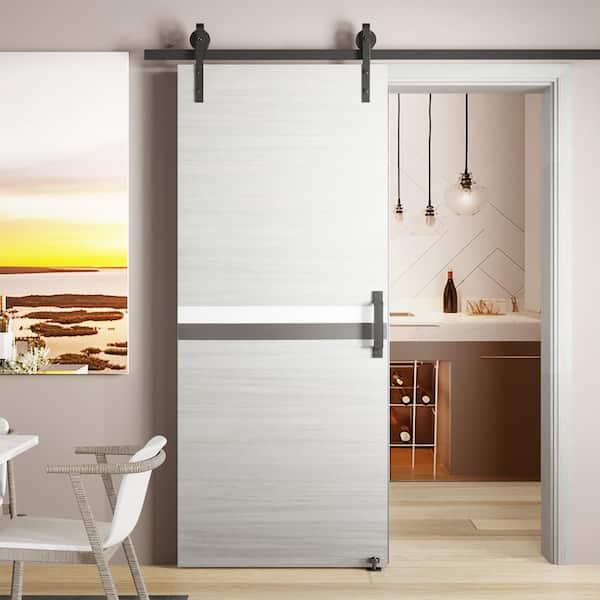 Nivencai 30 in. x 80 in. Gray Melamine Finish MDF Sliding Barn Door with Hardware Kit