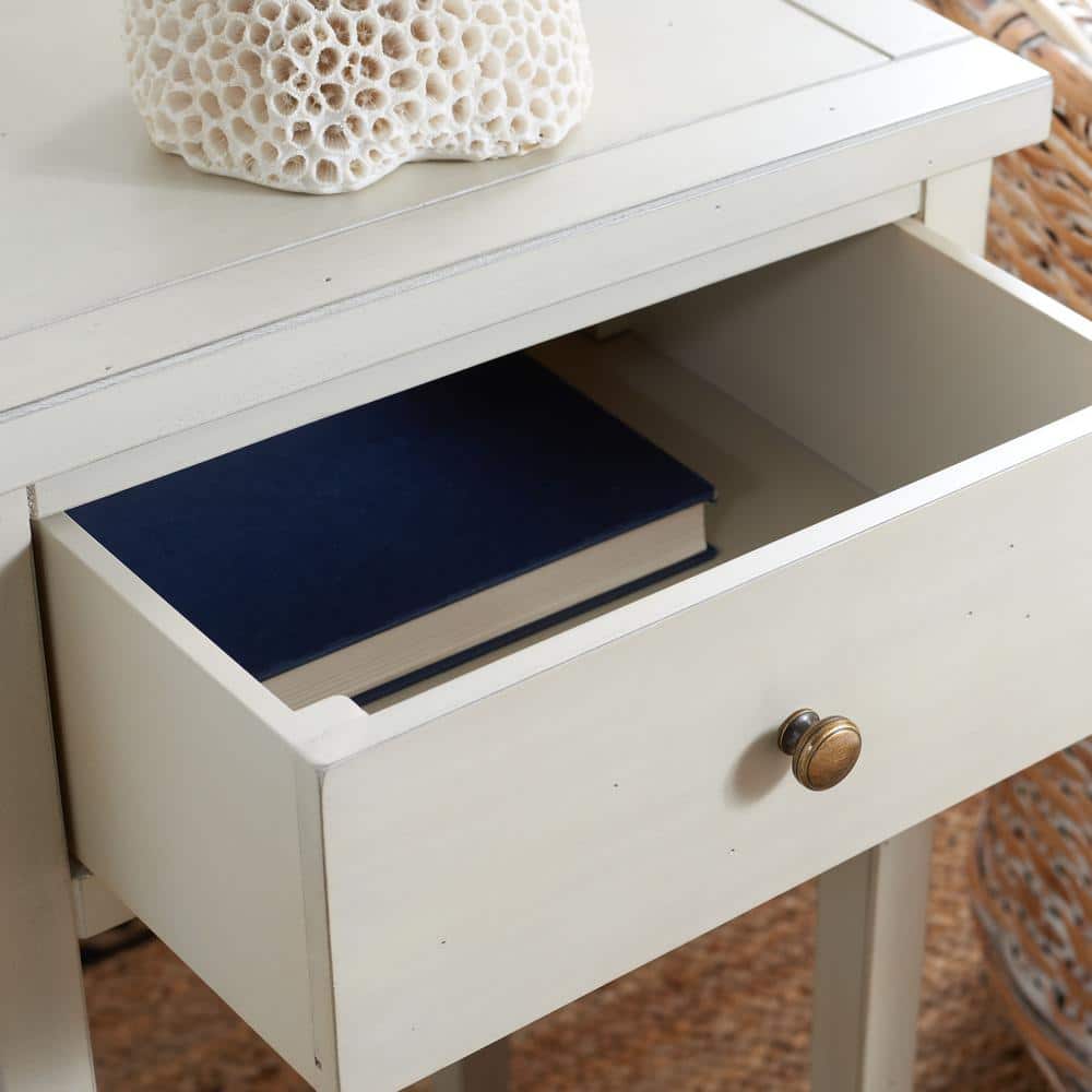 Beige Poplar Wood Nightstand with Storage Drawer