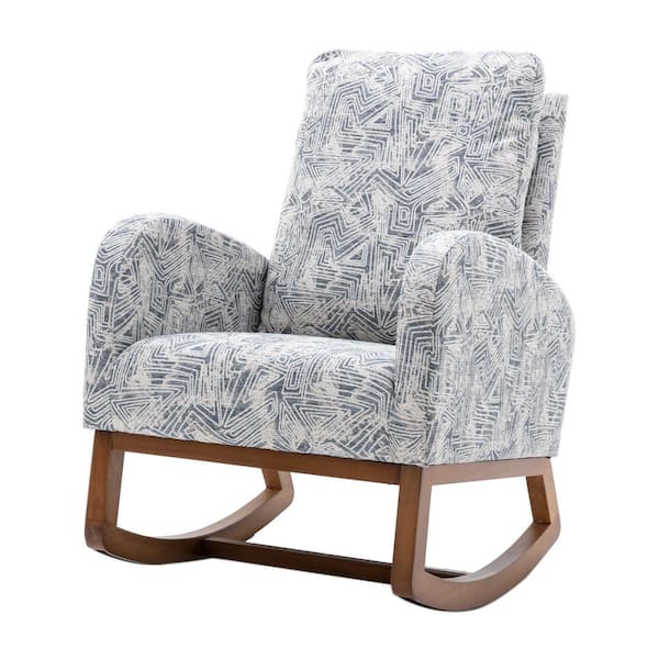 Unbranded Geometry Blue Comfortable Fabric Upholstery Rocking Chair