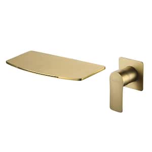 Modern Waterfall Single Handle Wall Mounted Faucet (Use at Basin or Bathtub) with Rough-in Valve in Brushed Gold Style 2