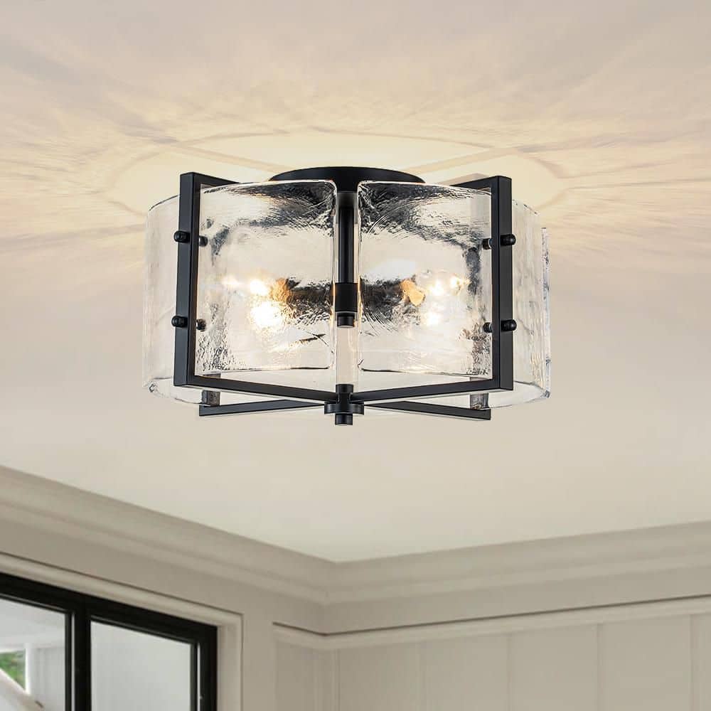 Image showcasing Y'INSP 16.73 In. 4-Light Matte Black Modern Ceiling Light Semi-Flush ...