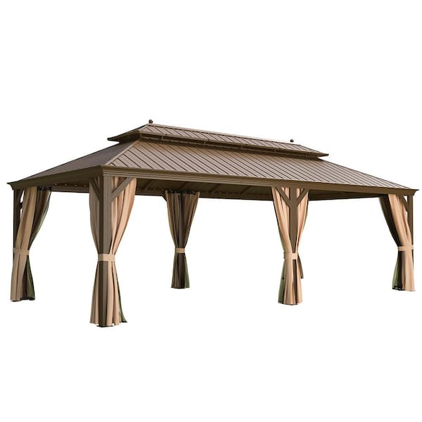 Unbranded 14 ft. x 22 ft. Hardtop Gazebo, Aluminum Frame Gazebo with Galvanized Steel Double Roof, Curtains and Nettings Included