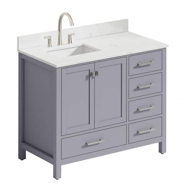 Bath Mist 42 in. W Single Sink Freestanding Bath Vanity in Gray with White Engineered Stone Top Assembled