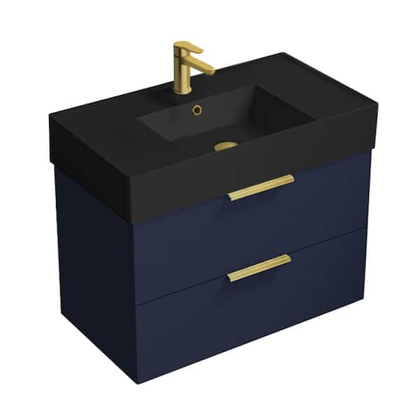 Nameeks Derin 31.89 in. W x 17.32 in. D x 25.2 in. H Modern Bathroom Vanity in Night Blue with Matte Black Ceramic Top