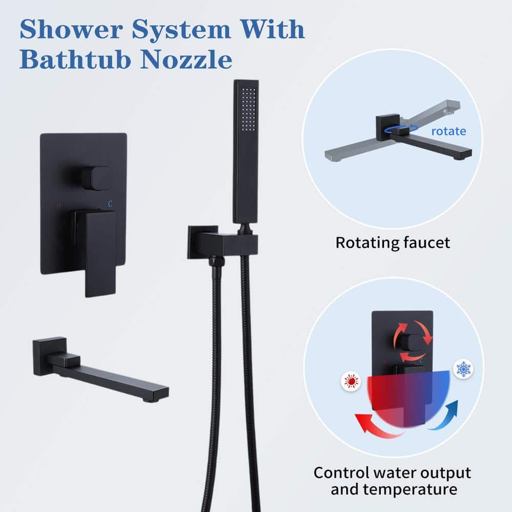 Matte Black Stainless Steel Rain Shower Faucet Set