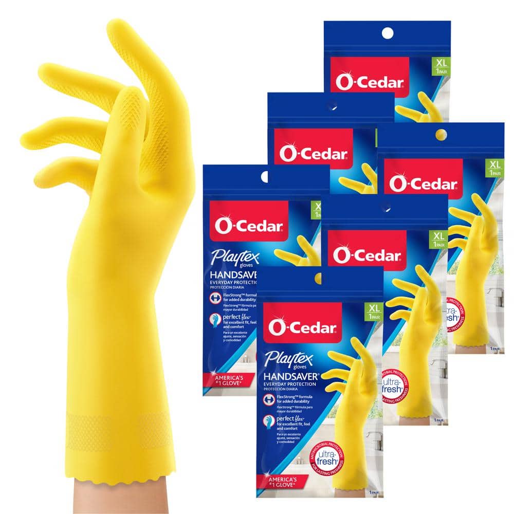 O-Cedar Playtex Handsaver Extra Large Yellow Latex/Neoprene/Nitrile Gloves (1-Pair)(6-Pack) -  163672 COMBO2