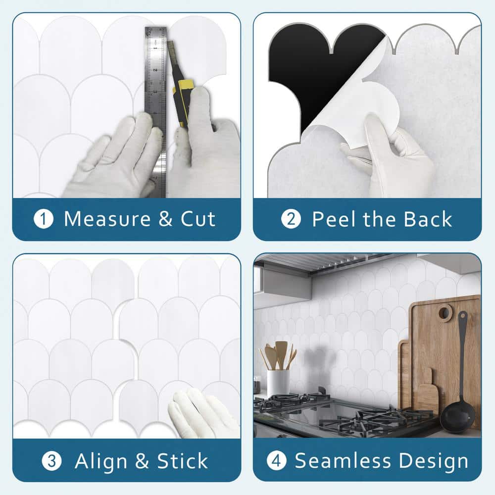 White Stone Composite Peel & Stick Mosaic Tile Sheets