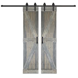 K Series 48 in. x 84 in. Aged Barrel Finished DIY Knotty Pine Wood Double Sliding Barn Door with Hardware Kit