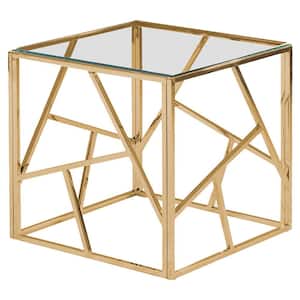 Edward 22 in. Gold Glass with Stainless Steel Square End Table