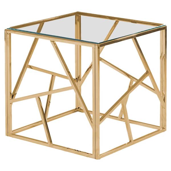 Best Master Furniture Edward 22 in. Gold Glass with Stainless Steel Square End Table