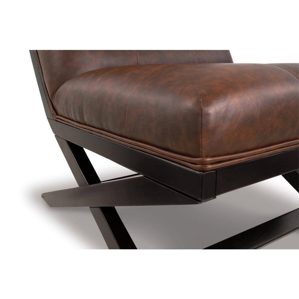 Traditional Brown Faux Leather and Wood Accent Chair