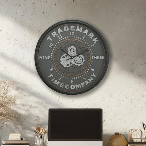 Trademark 32"D Black Clock with Open Moving Gears
