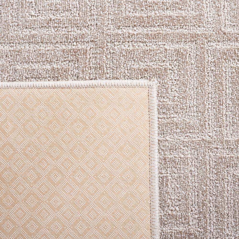 Beige Hand-Knotted Synthetic Rectangular Area Rug