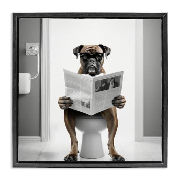 Stupell Industries Boxer Dog and Newspaper by Lazar Studio 1-Piece Black Floater Frame Animal Graphic Art Print 25 in. x 25 in.