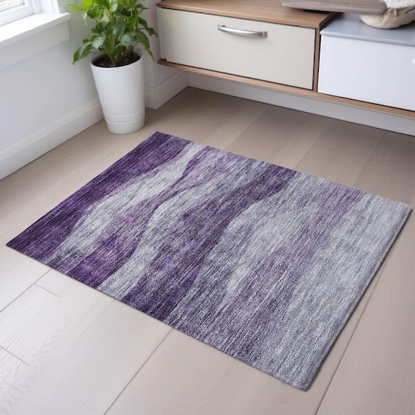 Mayfield Premium Machine Washable Abstract AMF1141 Lavender 2 ft. x 3 ft. Area Rug