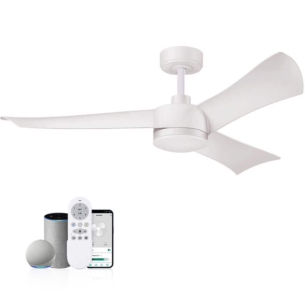 54 in. Smart Outdoor Indoor White Ceiling Fans wiht Lights and Remote, WIFI