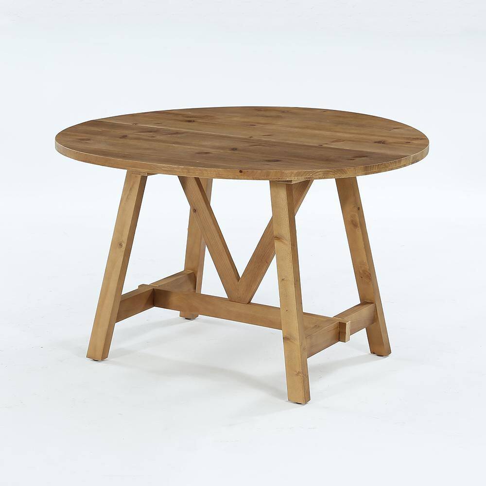 Round Brown Solid Wood 47.24 in. Width 4 Legs Base Dining Table Seats 4