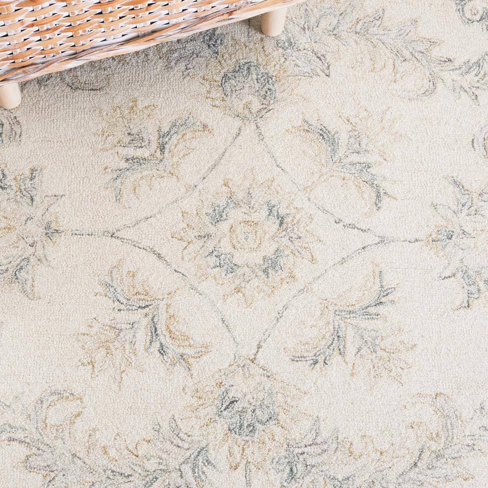 Ivory and Sage Floral Handmade Wool Tufted Area Rug, 3' x 5'