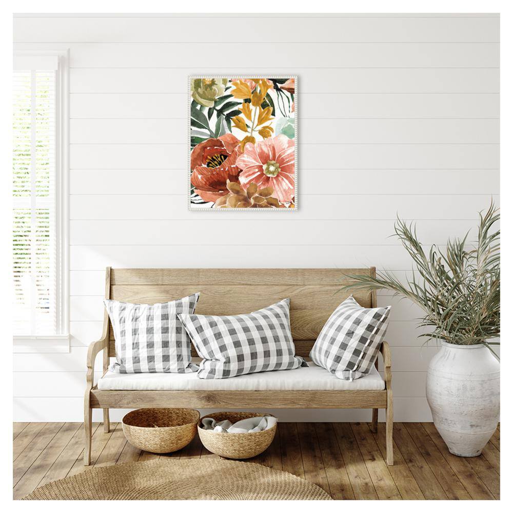 Beaded Perimeter Floral Watercolor Canvas Wall Art, 23 x 28