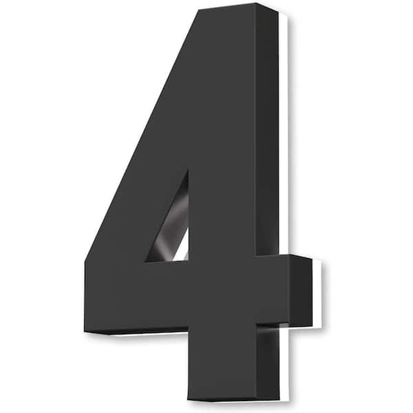 Movisa 5 in. Black Stainless Steel Hand-Polished LED Backlit House Number 4