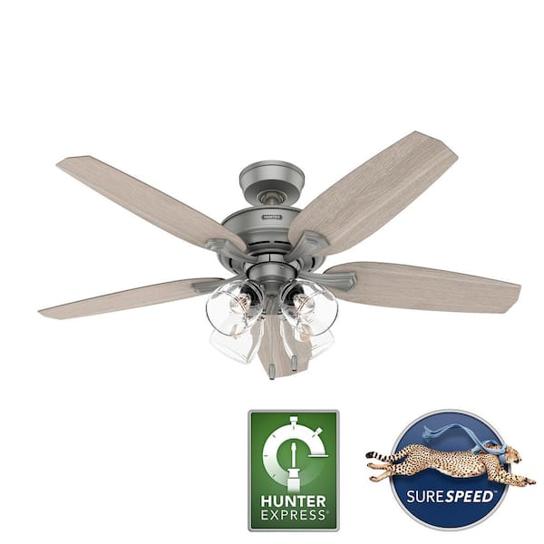 Hunter Channing 52 in. Hunter Express Indoor Matte Silver Ceiling Fan with Light Kit Included