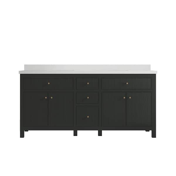 Willow Collections Sonoma 72 in. W x 22 in. D x 36 in. H Double Sink Bath Vanity in Black Top with 2 in. White Qt. Top
