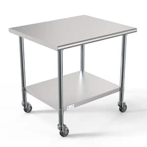 30 in. x 36 in. Stainless Steel Kitchen Utility Table with Casters