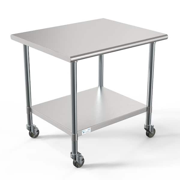 Koolmore 30 in. x 36 in. Stainless Steel Kitchen Utility Table with Casters