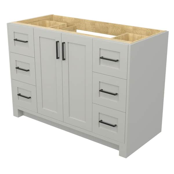 Lay 48 in. Bath Vanity Cabinet Without Top Solid Wood Freestanding Soft-Close Dovetail Drawer in Light Gray Assembled