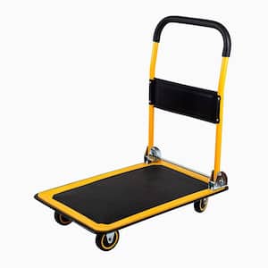 330 lbs. 2 cu.ft. Steel Folding Flatbed Cart Dolly, Platform Heavy-Duty Rolling Cart, Garden Cart 4 Wheels in Yellow
