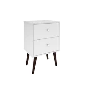 Liberty Mid Century White Modern Nightstand 2.0 with 2-Full Extension Drawers with Solid Wood Legs