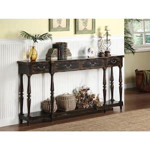 Apperson 72 in. Black/Brown Standard Rectangle Wood Console Table with 4-Drawers