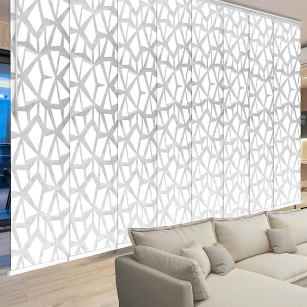 EMOH Snowdrops 130 in. - 175 in. W x 116 in. L Adjustable 8-Panel White Double Rail Panel Track with 23.5 in. Slates
