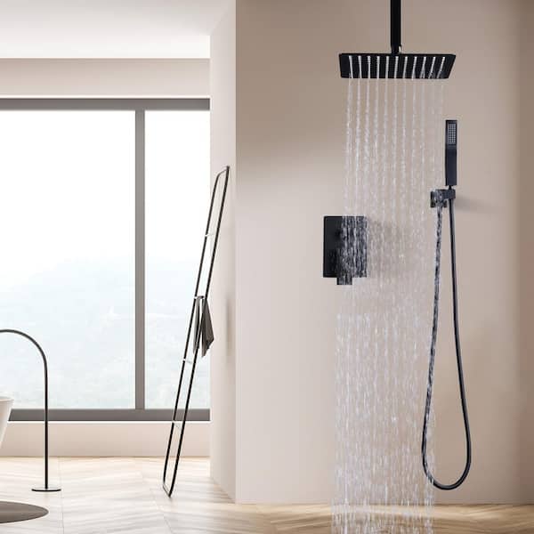 8-Spray 10 in. Dual Shower Head and Handheld Shower Head Wall Mounted Rain Shower with 1.8-GPM in Matte Black