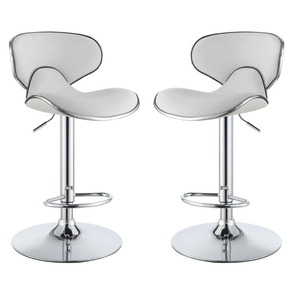 White Faux Leather Adjustable Swivel Barstools with Chrome Base - Set of 2