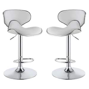 33.5 in. White Low Back Metal Frame Bar stool with Leather Seat(Set of 2)