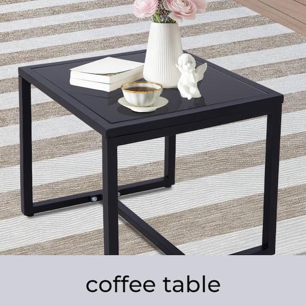 Tenleaf 3-Piece Browm Wicker Patio Conversation Seating Set with Black Cushions