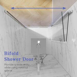 30 to 31-3/8 in. W x 72 in. H Bi-Fold Frameless Shower Doors in Chrome with Clear Glass