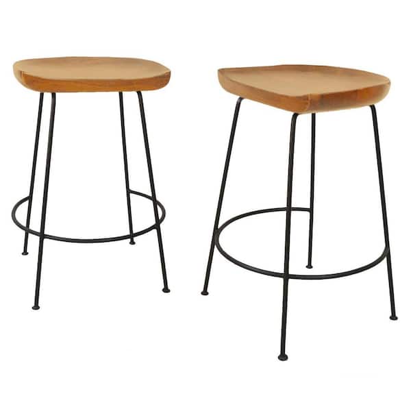 24.5 in. Natural Backless Metal Counter Height Bar Chair with Wood Seat Set of 2