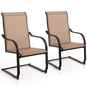 C Spring Sling Metal Textilene Outdoor Dining Chair in Brown, (Set of 2)