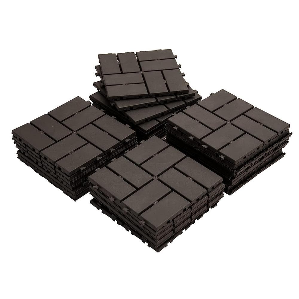 12 in. x 12 in. Waterproof Outdoor Interlocking Slat Plastic Patio and Deck Tile Flooring in Brown (Set of 27) price history on PriceWatchPro